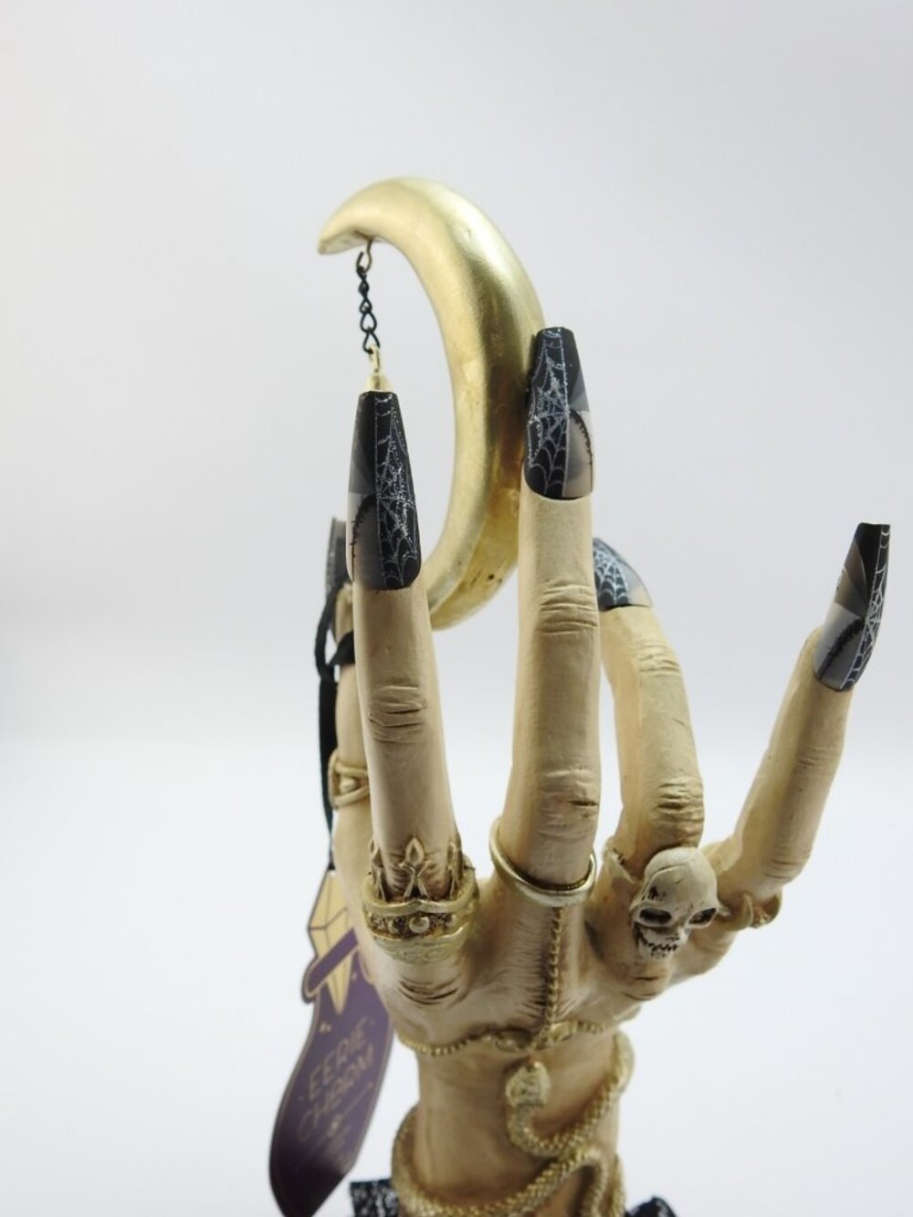 New Eerie Charm Witch Hand Crescent Moon Halloween Decor 10" Gothic Figure - Picture 9 of 9